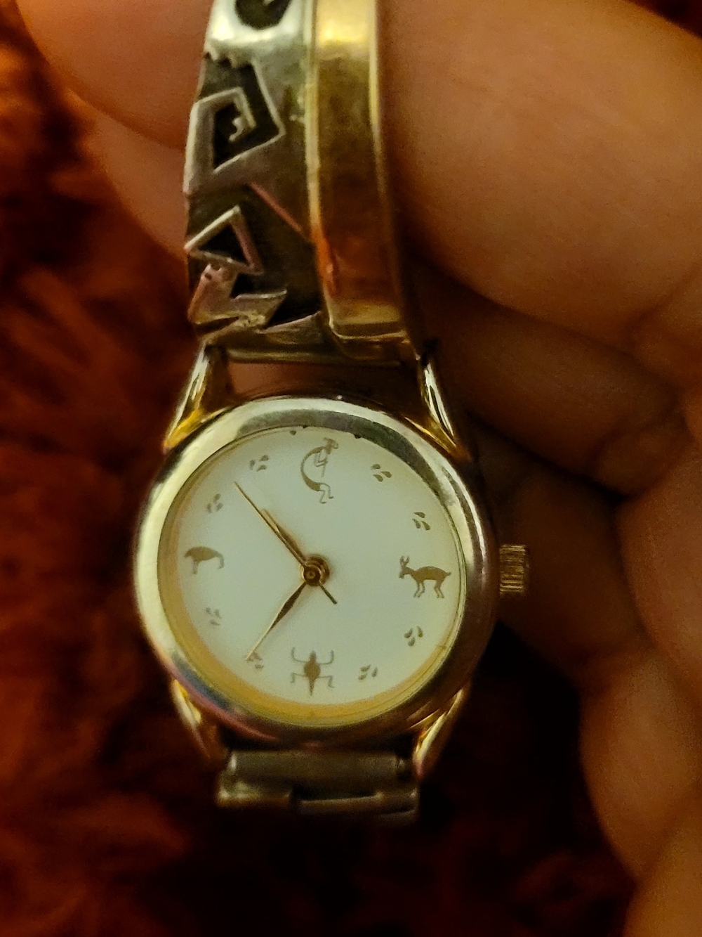 Vintage 14K Gold & Sterling Silver Southwestern Motif Women's Wristwatch Working